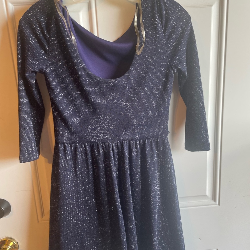 AS U WISH CLASSIC LONG SLEEVED NAVY BLUE KNEE LENGTH